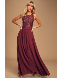 Forever and Always Burgundy Lace Maxi Dress